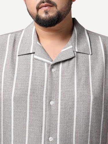 Image of Urbano Plus Men's Cotton Half Sleeve Relaxed Fit Linen Striped Shirt with Cuban Collar