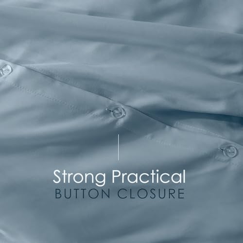 Image of Hearth & Harbor Stone Blue Duvet Cover with Fitted Sheet King Size | 4 Piece Soft Double Brushed Bedding Set, Button Closure, 1 Duvet Cover 104x90 Inches, 1 Fitted Sheet, 2 Pillow Shams