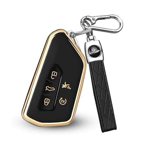 Mild East for Volkswagen Key Fob Cover, Soft TPU Full Protection Key Fob Case Compatible with VW Golf GTI Skoda Octavia ID3 ID4 MK8, 5 Buttons (Gold-Black)