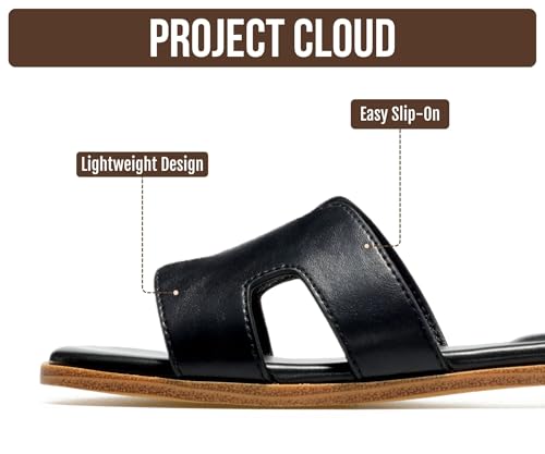 Image of Project Cloud 100% Genuine Leather Sandals for Women 2026 - Fashion Flat Womens Sandals with Memory Foam Insole Slides Sandals Women Footwear - Mules Women's Sandals (Jannel)