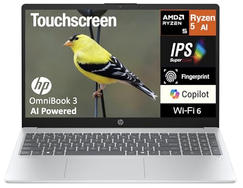 Image of HP OmniBook 3 AI Powered Laptop 15.6 inch Touchscreen IPS FHD Display (AMD Ryzen AI 5 330, 64GB DDR5, 4TB PCIe SSD, AMD Radeon 820M, Fingerprint, WiFi 6, Webcam, Bluetooth 5.4, Win 11 Home) w /USB-C Dock
