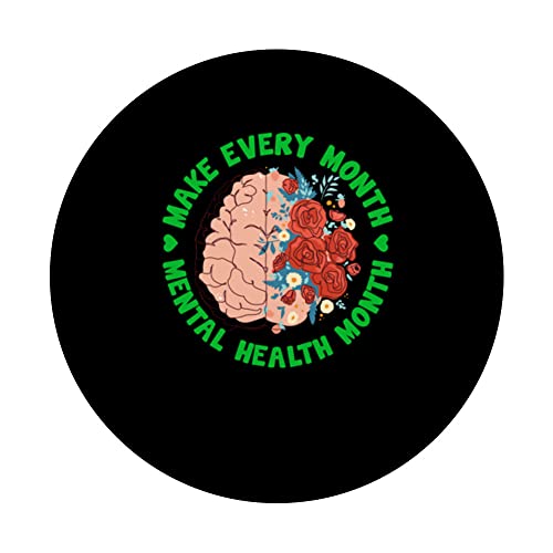 Make Every Month Green Ribbon Mental Health Awareness Month PopSockets Swappable PopGrip, Black - Image 3
