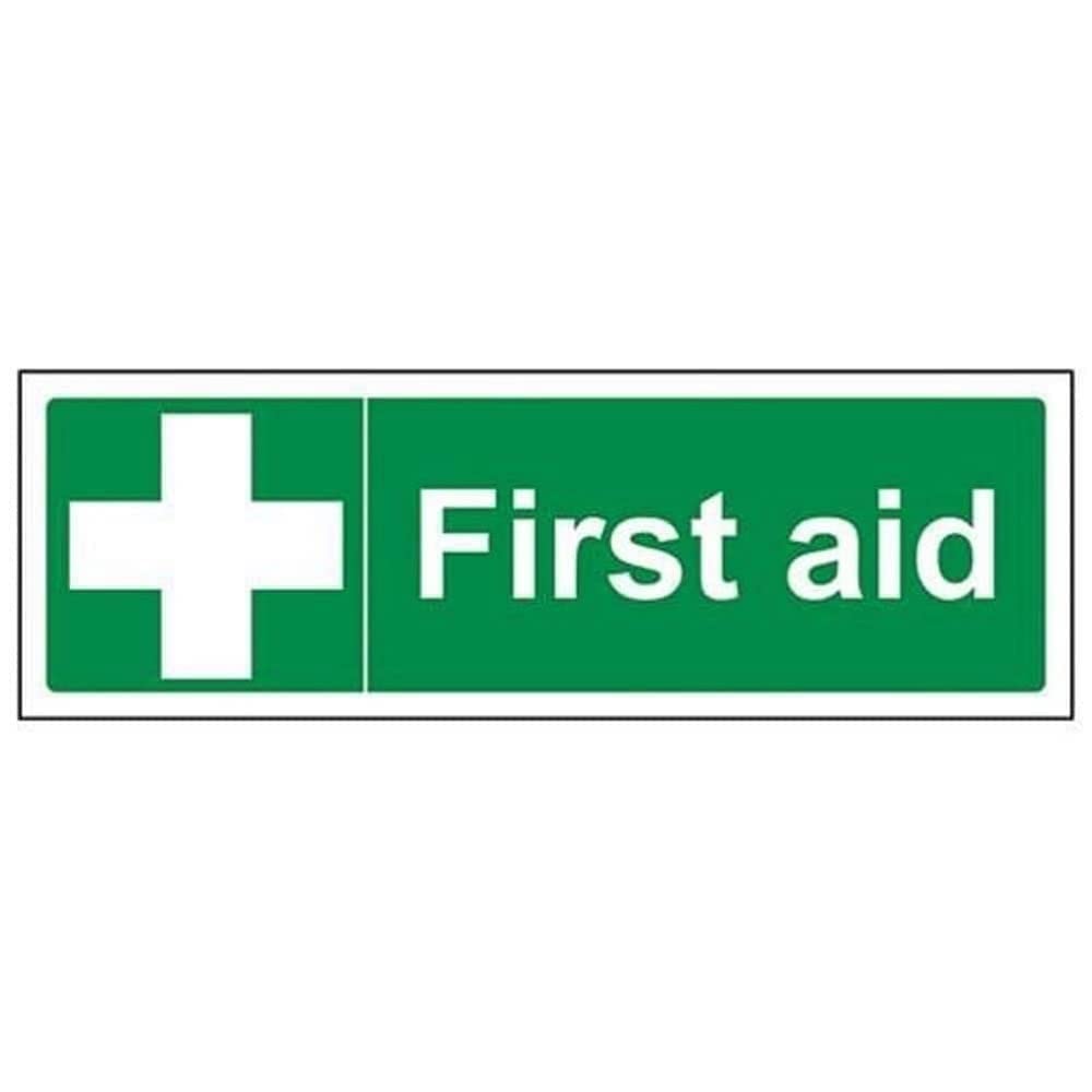 V Safety First Aid Sign - 300mm x 100mm - 1mm Rigid Plastic