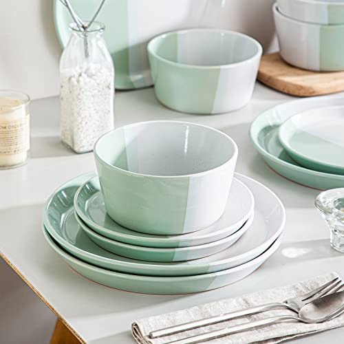 Vancasso Adne Dinnerware Sets, 12-Piece Plates And Bowls Sets - Service For 4, Microwave And Dishwasher Safe, Green&White #TOP5