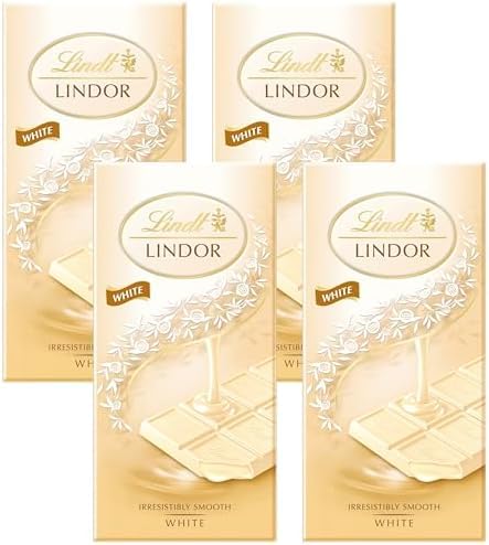 LINDOR White Chocolate Bar - 100 g - The Perfect Treat - Chocolate with a Smooth Melting Filling (Pack of 4)