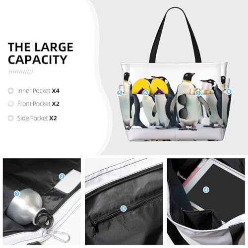 Penguins Beach Bags For Women Large Waterproof Sandproof Beach Tote Bag Pool Bag Lightweight Zipper Carry On Bags For Gym Travel Vocation3