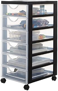 Iris Ohyama, Storage tower, Plastic organizer, 6 drawers, 7 L, Ergonomic handles, Solid, Wheels, A4 format, Office, Bedroom, Living room, Bathroom - DDDC-360 - Black