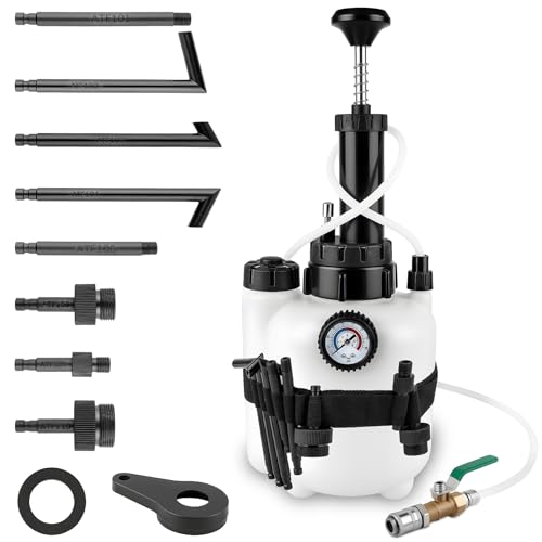 Crizendo Transmission Fluid Transfer Pump Kit, 3L Manual Refill System with Pressure Gauge - 8pcs ATF Adapters, Premium Professional Automotive Fluid Filler & Oil Change Tool for Transmission Service