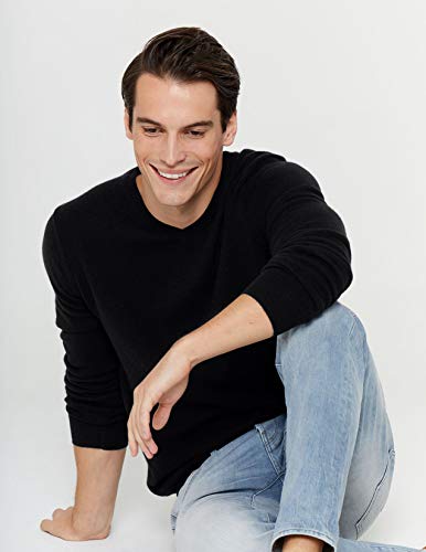 State Cashmere Men's Essential V-Neck Sweater 100% Pure Cashmere Classic Long Sleeve Pullover (Black, Large)