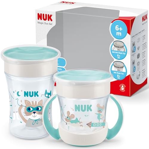 NUK Magic Cup & Mini Magic Cup Trinklernbecher Duo-Set | auslaufsicherer 360°-Trinkrand | 6+ Monate | auslaufsicher | 160 ml & 230 ml | mint