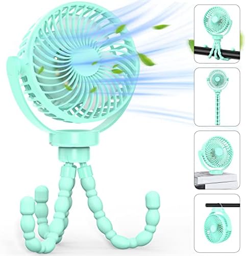 GetBreeze Portable Fan Battery Operated with LED Lights, Baby Stroller Fan with Removable Tripod, Portable Handheld Fan Personal USB Portable Fan for Travel, Stroller, Car Seat Blue