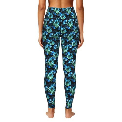 Pantalon de yoga ample femme respirant extensible imprimé fleuri bleu - 5
