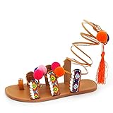 sandali alla schiava 37 Prodotto spedito da Italia Scarpe Donna Pelle Sintetica Sandali Etnico Pom Pom Greco Schiava Frange Legare 1317 Camel N.37