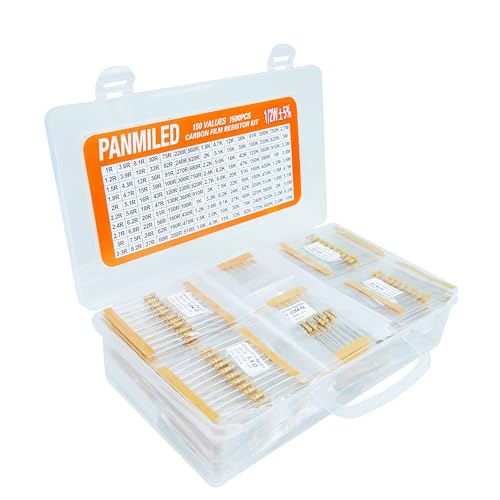 PANMILED 150 Values 1500 Pieces Resistor Kit 1 Ohm-10M Ohm, 1/2W 5% Carbon Film Resistors Assortment Kit, 0.5 Watt Plug-in Resistor Element Packaging - Thumbnail 7