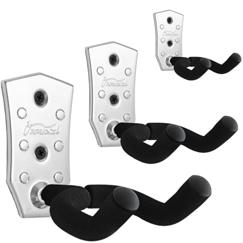 Onmiwod Gitarren-Wandhalterung, 3 Stück, silberfarbener Metall-Gitarrenaufhänger, V-förmige Gitarren-Wandaufhänger, Gitarrenhalter, Haken, Ständer, Wand für Akustik-, E-Gitarre, Banjo, Bass, für