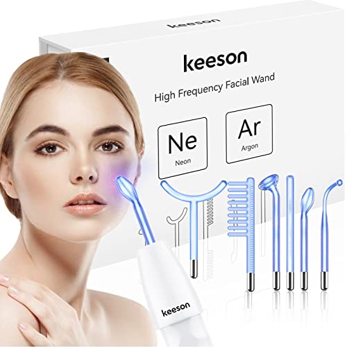 Keeson High Frequency Facial Wand,Lasts 3X Energy 7 In 1 Portable Multi-Function High Frequency Facial Machine With 6 Tubes, Energy Adjustable, Handheld High Frequency Wand #TOP3