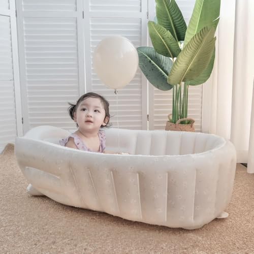 Lapakeyベビーバスパッド新生児折りたたみ式バスタブパッドチェア棚新生児浴槽シートサポートクッションマットバスマットインフレータブルタブルプール子浴槽赤ちゃん旅行折りたたみポータブルインフレータブルバスバ厚プラスチックホーム非スリップ (ハートベアです