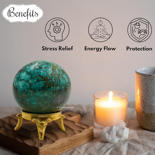 Image of Certified Chrysocolla Crystal Ball for Meditation - Premium Crystal Vastu Items for Home and Feng Shui Items for Good Luck - Ideal for Pooja Supplies and Spiritual Practices (1.5 inch Inch)
