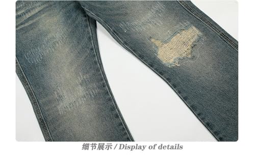 Jeans Pants Trousers Denim Retro Street Trendy Punched Water Washed Blue Loose Micro Horn Commuter Straight for Men 7