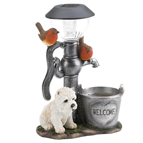 Nastopee Garden Solar Lights Animal Climbing Garden Statue, Resin Dog Statue with Post Light Lantern, Outdoor Animal Decking Light, Resin Figurines Ornaments for Patio, Yard, Walkway, Garden