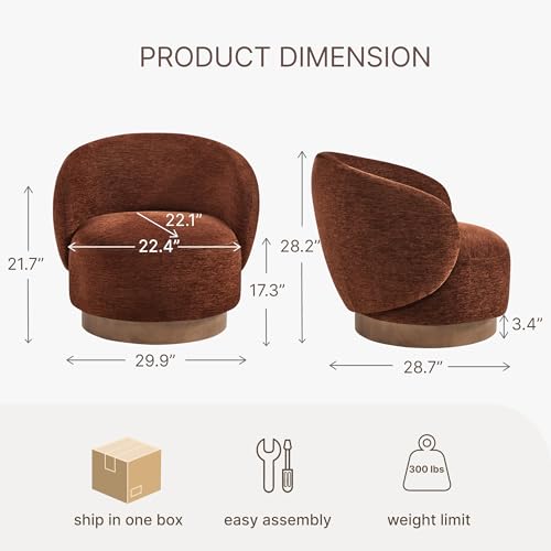 Image of KISLOT Swivel Accent Chair Modern Round Barrel Armchair with Upholstered Performance Fabric for Living Room Bedroom Waitingroom,1 Box,Red