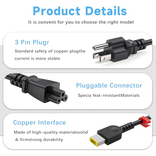 Image of 135W Laptop Charger Compatible with Lenovo IdeaPad Gaming 3 15ACH6 15ARH7 16IAH7 ThinkPad P15v P16v T15p Gen 1 2 3 ThinkBook 15p, 20V 6.75A Yellow Square Slim Tip AC Power Adapter Cord