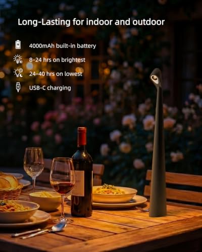 Myrauv Cordless LED Table Lamp, 4000mAh Rechargeable Portable Desk Lamp, 3-Level Brightness, Bedside Night Light, Ambient Reading Light for Restaurant, Bedroom, Outdoor Camping, Night Light, Black - image 6