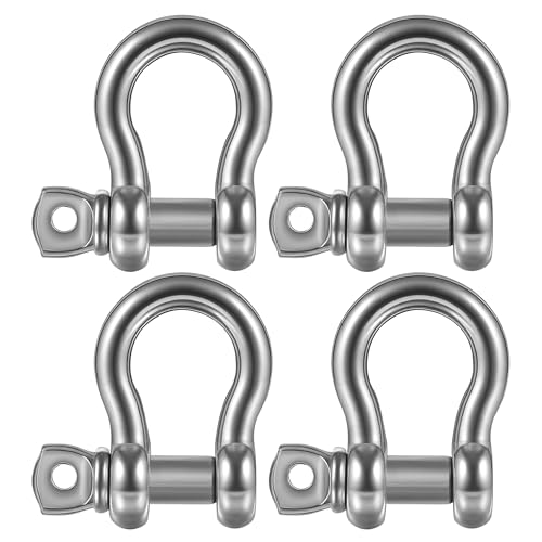 AIROW 316 Stainless Steel D Ring Bow Shackles, Heavy Duty Marine Grade D-Ring Anchor Shackles with Secure Screw Pin, Boat Anchor Chain Connector for Marine, Sailboat, Outdoor, Towing, 5/16