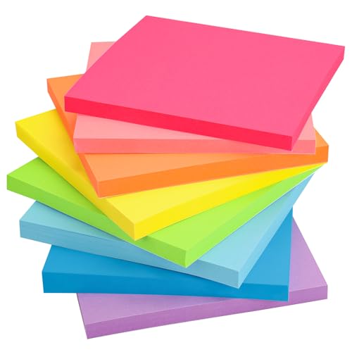 8 Pads Sticky Notes 3x3 Inches,Bright Colors Self-Stick Pads, Solid Color Premium Sticky Pads,Easy to Post for Home, Office,School, Notebook, 50 Sheets/pad-Bright Color