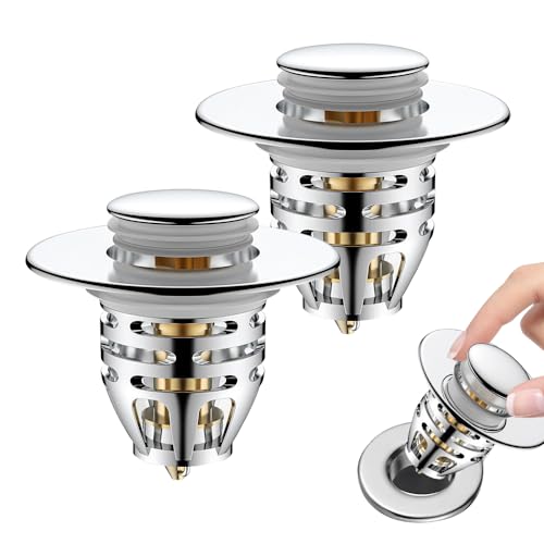 Tappo Lavandino Bagno,Tappo di Scarico per lavandino,Filtro Tappo Lavandino Bagno, Con Filtro Anti Clogging per vasca da bagno, cucina, lavabo,2 Pezzi (Per il foro di drenaggio di 34~40mm)