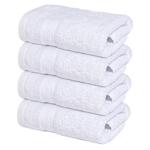 Infinitee XclusivesPremium Wash Cloths and Face Towels 33cm x 33cm 100% Cotton Soft and Absorbent Washcloths Set - Perfect for Bathroom Gym and Spa (Brilliant White Washcloths - 4 Pack)