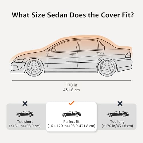 Image of Amazon Basics Silver Weatherproof Car Cover, 150D Oxford, UV Protection, Snowproof, Dustproof for Sedans up to 170 inch