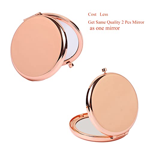 Oaiqiy Oaiqiy Compact Mirror 2 Pieces, Handheld 2.75 Inch Travel Makeup Mirror, 1X/2X Magnifying Round Pocket Makeup Mirror(Rose Rose Gold Pack #TOP1