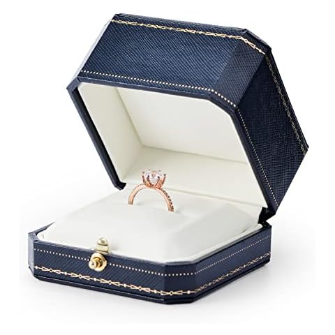 Oirlv Ring Box Classical Jewellery Box Octagonal Engagement Ring Boxes Royal Blue Jewellery Gift Boxes for Engagement Ring, Classic Earring Jewelry Elegant Case Gift Box Cover