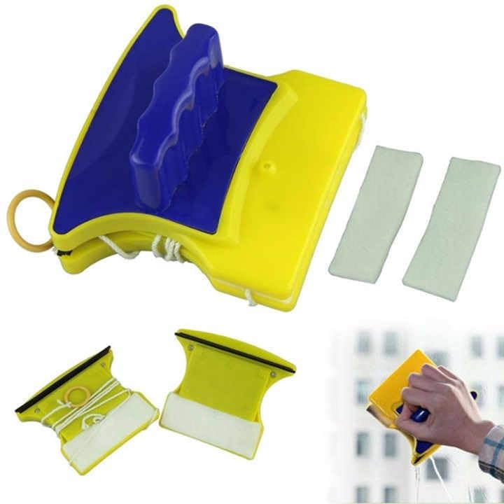 Image of Magnetic Window Glass Cleaner | Doublefaced Glass Cleaner | Double-Side Glazed Two Sided Wiper with 2 Extra Cleaning Cotton Squeegee Washing Equipment Household Magnet | (Round 1)