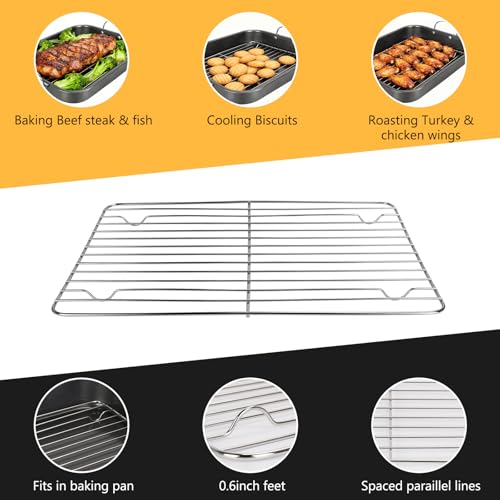 Nonstick Roasting Pan with Rack, 14.5x11.4’’ Baking Pan for Oven with Rack & Silicon Hand Clip, Heavy Duty Dishwasher Safe Rectangular Lasagna Pan with Handle for Turkey Chicken, Dark Grey by EsOfficce - Used condition - Image 6