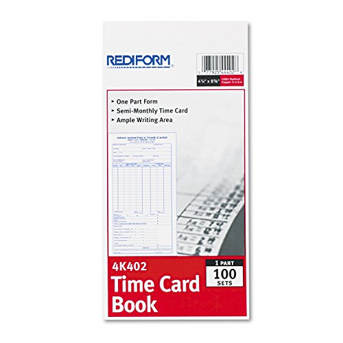 Rediform 4K402 Employee Time Card, Semi-Monthly, 4-1/4 x 8, 100/Pad