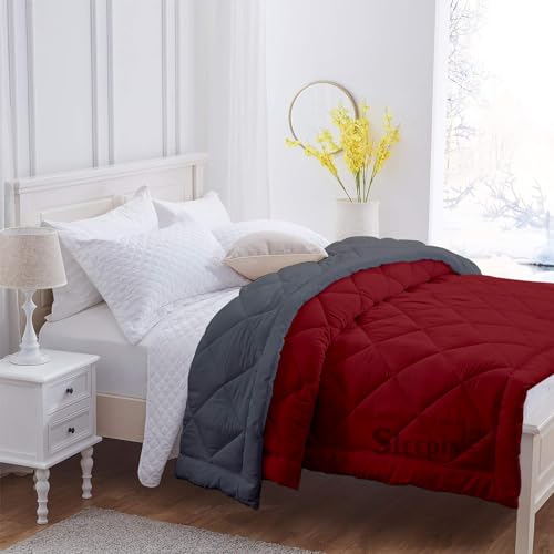 Image of 600 GSM Heavy Winter Double Bed Comforter | Microfiber, Breathable, Reversible,Soft, Lightweight & Machine Washable Comforter for Double Bed 90x100 Inch - BurgundyDark Grey