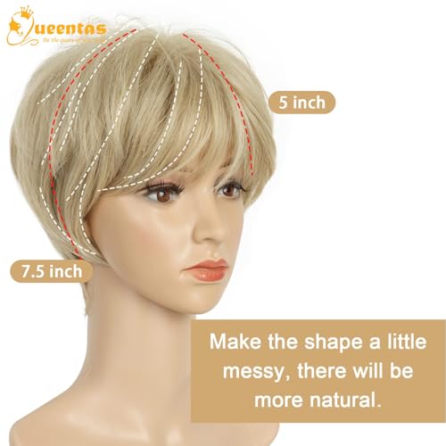 Image of QUEENTAS 8 Inch Pixie Cut Layered Short Blonde Wigs for Women with Bangs, Light Golden Blonde Synthetic Hair Wig for Daily Commute, Running & Cosplay (Light Golden Blonde)