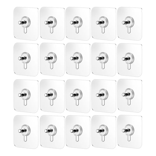 OUDQFCJ 20 Ganchos Adhesivos para Pared Cuelga Cuadros sin Clavos Colgadores para Fotos y Pinturas Fácil de Colocar Transparente