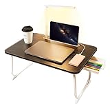 Laptop Desk for Bed Lap Desk with LED Desk Light, Foldable Laptop Bed Table with Storage Drawer, Breakfast Serving Bed Tray Tablet Desk Laptop Folding Stand Reading Holder for Sofa Couch Floor (BLACK)