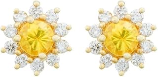 Yellow Sapphire with Diamonds, Solid Gold Stud Earrings, September Birthstone, Natural Gemstone Jewelry, Birthday Gift for Her/code: 0.002