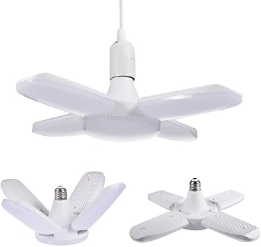 Viugreum LED Garage Lights, 80W E26/E27 8000LM Deformable Basement Lighting, Super Bright 6000K Cold White Adjustable Deformable Garage Ceiling Light for Garage, Warehouse, Corridor, Stadium