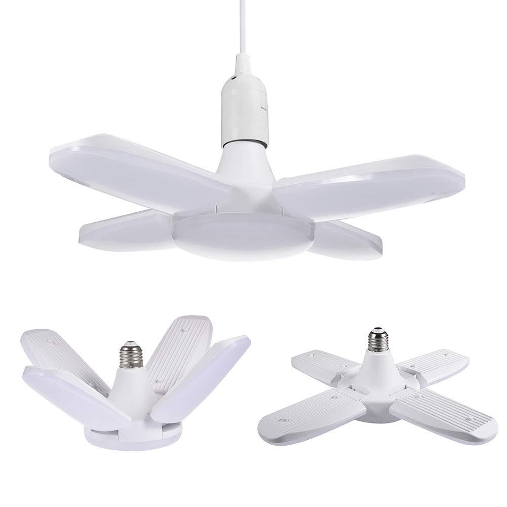 Viugreum LED Garage Lights 80W E26 E27 8000LM Deformable Basement Lighting Super Bright 6000K Cold White Adjustable Deformable