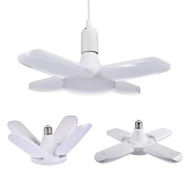 Viugreum LED Garage Lights 80W E26 E27 8000LM Deformable Basement Lighting Super Bright 6000K Cold White Adjustable Deformable