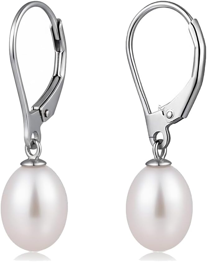 Prismata Pearl Earrings for Women 925 Sterling Silver Freshwater White/Black/Pink Pearl Leverback Dangle Drop Earrings Aretes De Perlas Para Mujer Jewelry Gifts for Women Mom Her