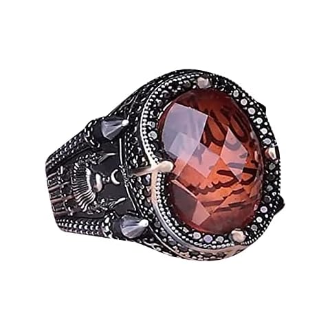 Oval Mirror Tiger Stone Ring Men's and Women's Trendy Retro Opening Adjustable Index Finger Ring Ram Ring (Brown, One Size) Cover