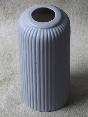 Image of KREATIVE ART'S Modern Ribbed Design Ceramic Flower Vase for Living Room, Flower Pots for Artificial Flower, Home Decoration Item, Home Decor, Vases for Living Room (Grey, Medium)