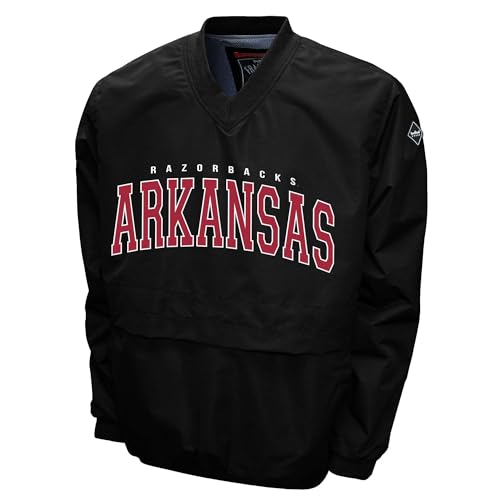 2Bhip NCAA Arkansas Razorbacks Adult Black Lightweight V-Neck Windbreaker Wind Shirt Pullover Jackets For Men