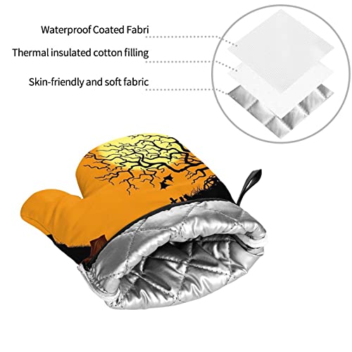 Halloween Holiday Pumpkin Printed Oven Mitts And Pot Holders Heat Resistant Potholders Oven Gloves And Pad For Baking Kitchen Grilling - 4 Set #TOP3